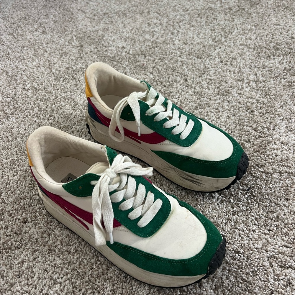 Steve Madden Green and White Sneakers with Red/Yellow Accents